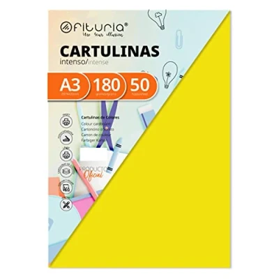 Imagen de Pack 50 Cartulinas Color Amarillo Fuerte Tamaño A3 180g