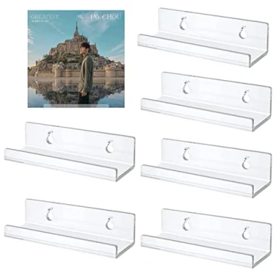 Imagen de Dirfuny acrílico para ventanas 4 pulgadas Soporte pared discos, 6 unidades transparente discos vinilo, estanterías flotantes habitación los niños