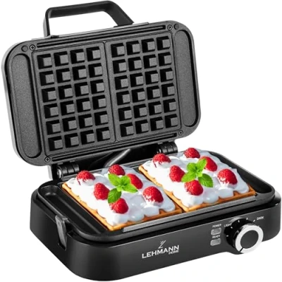 Imagen de LEHMANN LHOWM 1226 Gofrera Doble Eléctrica 1200W, Maquina de Waffles para 2 Gofres Belgas, Revestimiento Antiadherente, Ajuste Temperatura hasta 240C, Limpieza Rápida y Sencilla