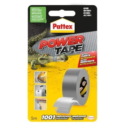 Imagen de Pattex Power Tape, cinta multiusos resistente, fuerte, corte fácil, gris, 5 m
