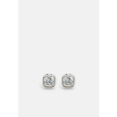 Imagen de Swarovski Pendientes de botón Birthstone, Talla cuadrada, Abril, Blancos, Baño rodio