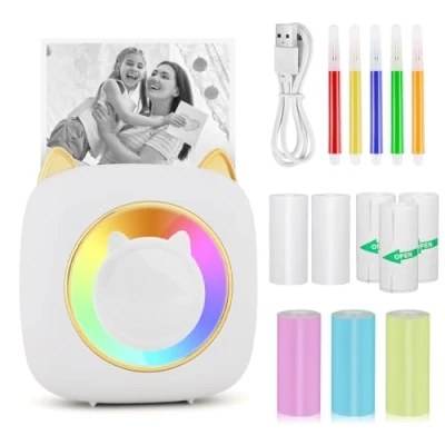 Imagen de GuKKK Mini Impresora para Movil, Fotográfica, Portátil Bluetooth Termica, Inalámbrico con LED de 7 Colores, Fotos Nota
