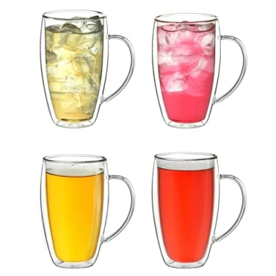 Imagen de Creano Vaso térmico de doble pared con asa, 400 ml, cristal vidrio borosilicato, 4 x ml