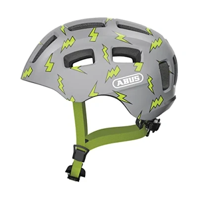 Imagen de ABUS Casco de bicicleta Youn I 2.0 con luz para niños, adolescentes y jóvenes niñas niños gris dibujo rayo, talla S