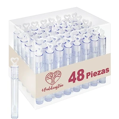 Imagen de WeddingTree 48 Pompas de Jabon Boda Blanco Pomperos con Mango en Forma Corazón para Bodas, Bautizos, Cumpleaños, San Valentín u Otras Celebraciones