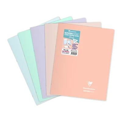 Imagen de Clairefontaine 981481C Un Cahier Agrafé Koverbook Blush 24x32 cm 96 Pages Grands Carreaux Papier Blanc 90 g Couverture Polypro Opaque Couleur Aléatoire
