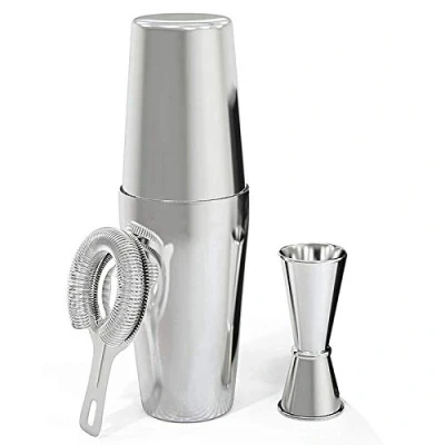 Imagen de QTANZIQI Juego de coctelera Profesional, colador cóctel y Jigger, Suministros Barra Acero Inoxidable 4 Piezas