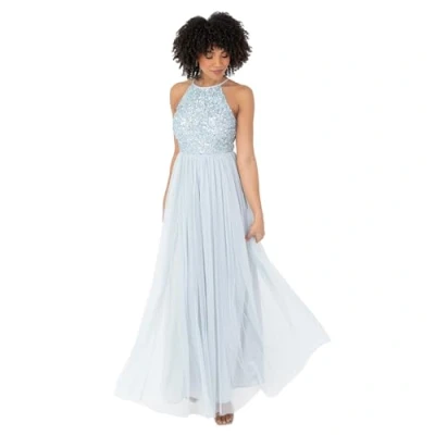 Imagen de Maya Deluxe Womens Ladies Bridesmaid Maxi Dress Halter Neck Sequin Embellished Prom Graduation Wedding Vestido de Dama Honor, Ice Blue, 44 para Mujer