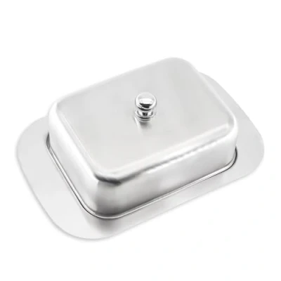 Imagen de alwaiiz Mantecera de acero inoxidable, mantequera con tapa para 250 g mantequilla, apta cocina casera y restaurantes, plateada