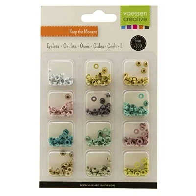 Imagen de Vaessen Creative Kit de Ojales 12 x 300 Colores Pastel, Metal, Multicolor, 10x10x1.2 cm