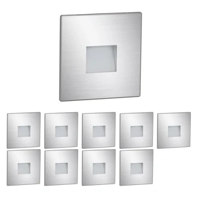 Imagen de ledscom.de 10 LED luz de escalera/luz pared empotrada FOW para interiores y exteriores, downlight, angular, acero inoxidable, 85 x 85mm, blanco frío