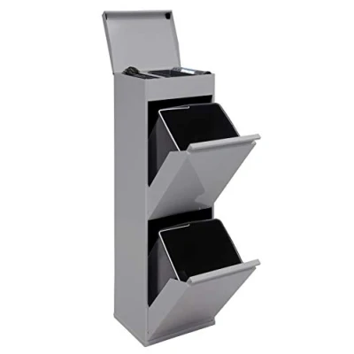 Imagen de Arregui Top CR222 B Cubo de Basura y Reciclaje Acero 2 Compartimentos con Bandeja Superior 2x17L (34L) Cubos Cocina Contenedores para Casa u Oficina gris