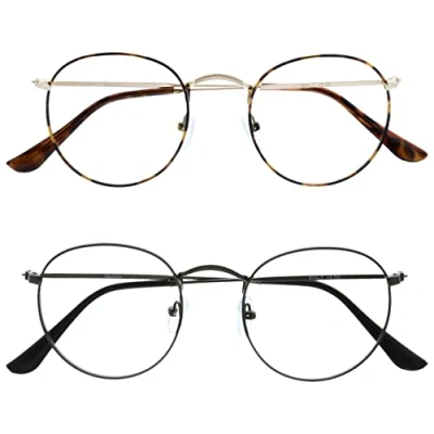 Imagen de OPULIZE Sol Gafas de Lectura Bloqueo Luz Azul 2 Pack Montura Metal Retro Redondo Marrón Gris Resistente a Arañazos Bisagras Muelle Ordenador Gaming Antirreflejante Hombre Mujer BB94 27 +3.50
