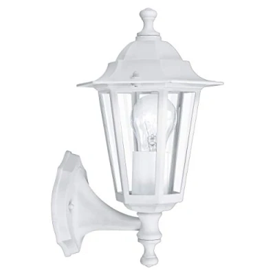 Imagen de EGLO lámpara de pared exterior Laterna 5, luz 1 foco, aluminio fundido y cristal, color blanco, portalámparas E27, IP44