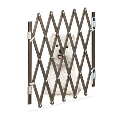 Imagen de Relaxdays Barrera Seguridad Perro M, Valla Protección Escalera, Plegable, hasta 96 cm Extensión, Reja 60 Alto, Marrón, Bambú