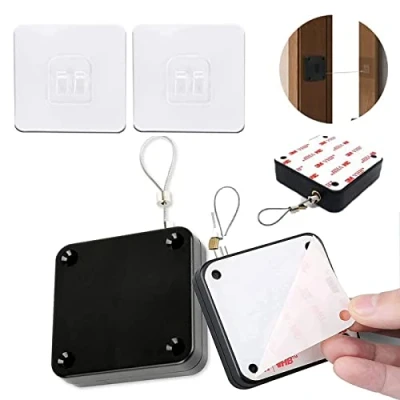 Imagen de 2 Piezas,Cierrapuertas Automático con Sensor,Cierrapuertas automático,Punch Libre de Cierre el Sensor, Cordón Ajustable, Apto para Todo Tipo Puertas（Negro）