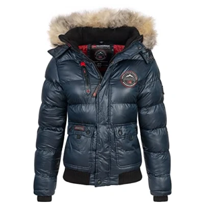 Imagen de Geographical Norway Bugs Lady Chaqueta Mujer Cálida Esqui Abrigo Para Mujeres Con Capucha Sintética Parka Elegante A Prueba De Viento Otono Invierno Primavera (Rojo S)