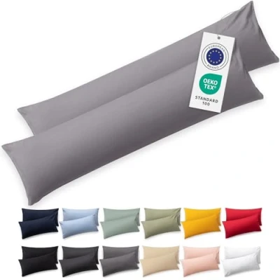 Imagen de Blumtal Funda de Almohada 40x145 cm 100% algodón Gris Juego 2 Fundas in Jersey con Cremallera, cojín Certificado Oeko Tex, para Almohadas y Cojines