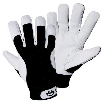 Imagen de L+D 1707 10 Guantes de protección negro/blanco Cuero napa cabra