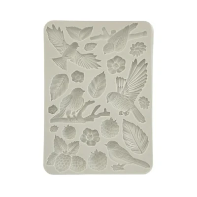 Imagen de Stamperia Molde de silicona A5 para álbumes recortes, diarios y más, antiadherente, adecuado arcilla seca al aire, resina perfecto manualidades regalo (bosque pájaros)
