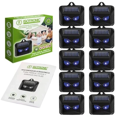 Imagen de ISOTRONIC Ahuyentador solar de animales salvajes como mapaches, ciervos, zorros, jabalíes, etc. 10 repelentes efectivos con luz LED azul