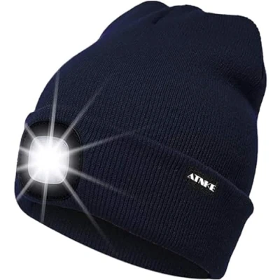 Imagen de ATNKE LED Luminoso Gorro Sombrero, USB Recargable 4 Gorras para Correr Super Brillante Impermeable Luz Invierno Cálido Regalos Hombre y Mujer/Navy