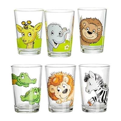 Imagen de Ritzenhoff &amp; Breker vasos infantiles con diseño de animales la selva y Happy Zoo, juego 6, 205 ml, impresos motivos animales, aptos para lavavajillas