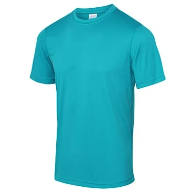 Imagen de Just Cool Camiseta lisa para Hombre, Primavera Verano, envolvente, Liso, Manga Corta, color Azul Turquesa, tamaño L