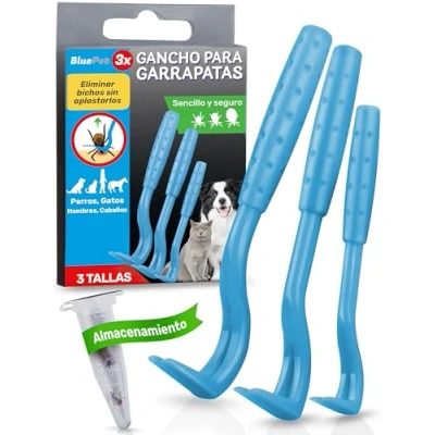 Imagen de BluePet® Juego de 3 tamaños Ganchos para garrapatas Quita Personas, Perros, Gatos y Caballos Pinzas Palanca eliminación