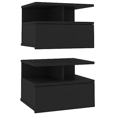 Imagen de vidaXL 2X Mesitas Noche Flotante Contrachapada Mobiliario Hogar Decoración Diseño Sencillo Elegantes Funcionales Prácticos Compactos Negra 40x31x27cm