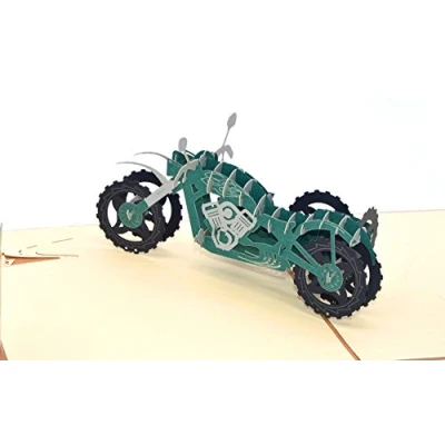 Imagen de Medigy 3d Pop Up Cartes de vœux vierges pour la plupart des Occastions Moto Vintage motorcycle Green