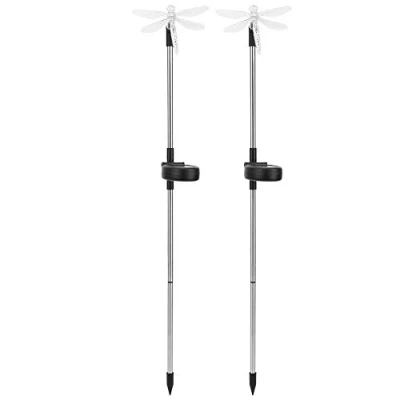 Imagen de Atyhao Luces de camino, 2Pcs/Set Unique Dragonfly Solar LED luz césped que cambia color Decoración estaca jardín