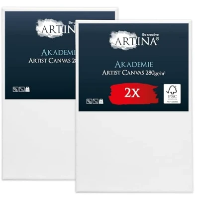 Imagen de Artina Set de 2 Lienzos para Pintar 60x90 cm 100% Algodón 280g/m² Lienzo Blanco con Bastidores Madera FSC® Canvas Tela Akademie