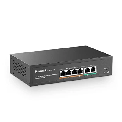 Imagen de mokerlink 4 Puertos PoE Switch, 2 UpLink Puerto, 100Mbps, Plus 802.3af/at, Alta Potencia de 78W, Soporte IEEE802.3af/at, Plug &amp; Play PoE+ Metal sin Ventilador