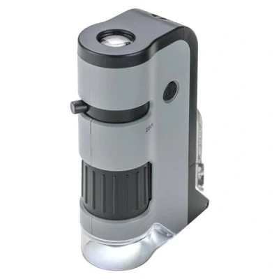 Imagen de CARSON MicroFlip 100x 250x Microscopio de Bolsillo con luz LED y UV, Base Deslizante abatible Clip digitalización para Smartphone (MP 250)
