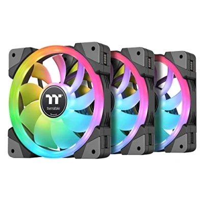 Imagen de Thermaltake SWAFAN EX 14 RGB Ventilador de refrigeración para PC, paquete 3, 500 2000 RPM, conexión magnética, cuchillas reversibles, controlador incluido, CL F144 PL14SW A, 140 mm, negro