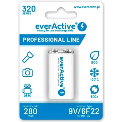 Imagen de AKUMULATOREK everActive 6F22/9V 320mAh Professional Line Ni MH