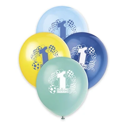 Imagen de Unique Party Globos de Látex Primer Cumpleaños, 8 Unidades, Color azul, 30 cm (23955)