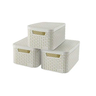 Imagen de Curver 240586 Set de 3 cestas Style con tapa, tamaño S, 7 L, color blanco