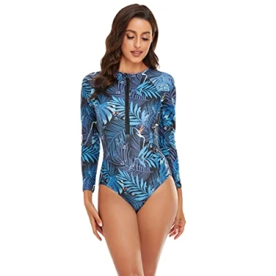 Imagen de BEACHKINI Traje de baño una Pieza para Mujer, Manga Larga con Cremallera Frontal, Triangular,11 Azul,S