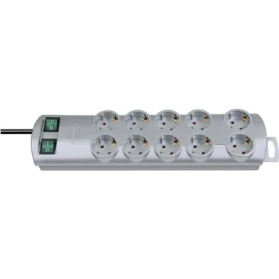Imagen de Brennenstuhl Regleta Enchufes con 10 tomas corriente y 2 interruptores individuales (cable de m, interruptor iluminado, montable), Plateado,