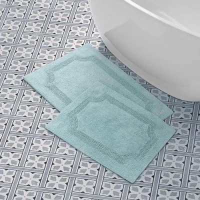 Imagen de Laura Ashley laymb005964 Reversible Alfombra de baño algodón (, 17 x 24 &quot;, Aqua, Agua, 2 Piece Set