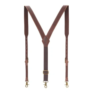 Imagen de Tourbn TOURBON tirantes resistentes de piel auténtica para hombre, ajustables en forma Y, 3 cm ancho, marrón, Taille unique