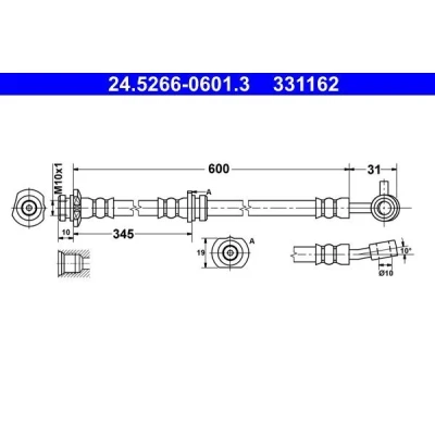 Imagen de ATE 24.5266 0601.3 Latiguillos de Freno 600 M10x1 NISSAN: Qashqai / Qashqai+2 I, 2