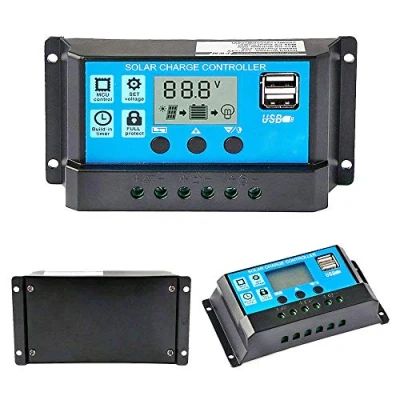 Imagen de Y&amp;H Regulador de carga solar 10 A, 12 V/24 V, controlador panel solar, batería inteligente con puerto USB dual 5 pantalla LCD