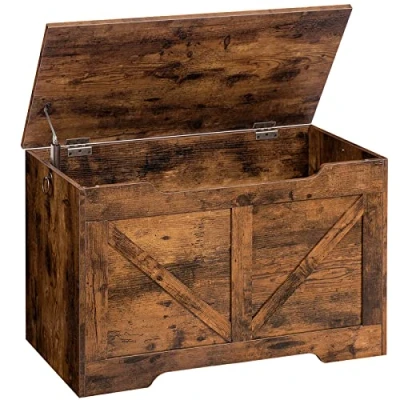 Imagen de HOOBRO Caja de Juguetes, Banco Almacenamiento, Taburete Almacenamiento con Mecanismo Bloqueo, Robusto, Armario Madera, Fácil Montar, Marrón Rústico EBF77CW01