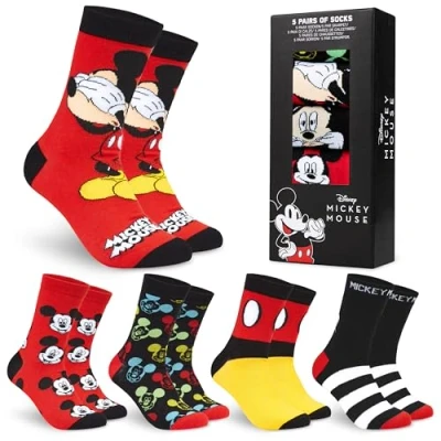 Imagen de Disney Calcetines de Media Pantorrilla Hombre, Pack 5 Divertidos con Dibujos, Regalos Frikis para Hombres (Rojo Mickey)