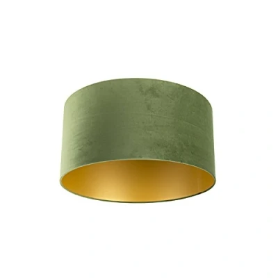 Imagen de QAZQA Clásico/Antiguo Algodón Pantalla terciopelo verde/oro 50/50/25, lámpara colgante,Pantalla de pie