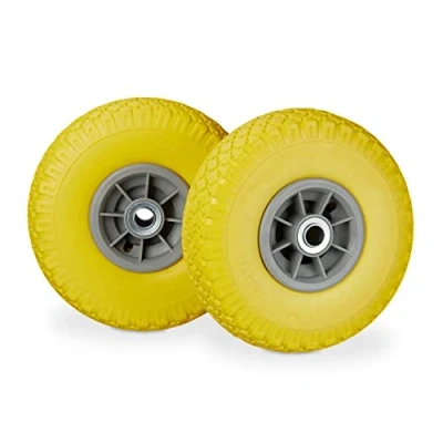 Imagen de 2X Ruedas de Carretilla, Neumáticos Goma, 3.00 4, Eje 20mm, hasta 80 kg, 260 x 85 mm, Recambios, Amarillo y Gris