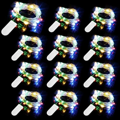 Imagen de 12 Piezas Cadena de Luces con Pilas, 20 LEDs 2M Alambre Cobre Guirnaldas Luces, IP65 Impermeable Decorativas para Navidad Fiesta Hogar Bodas, Colorido